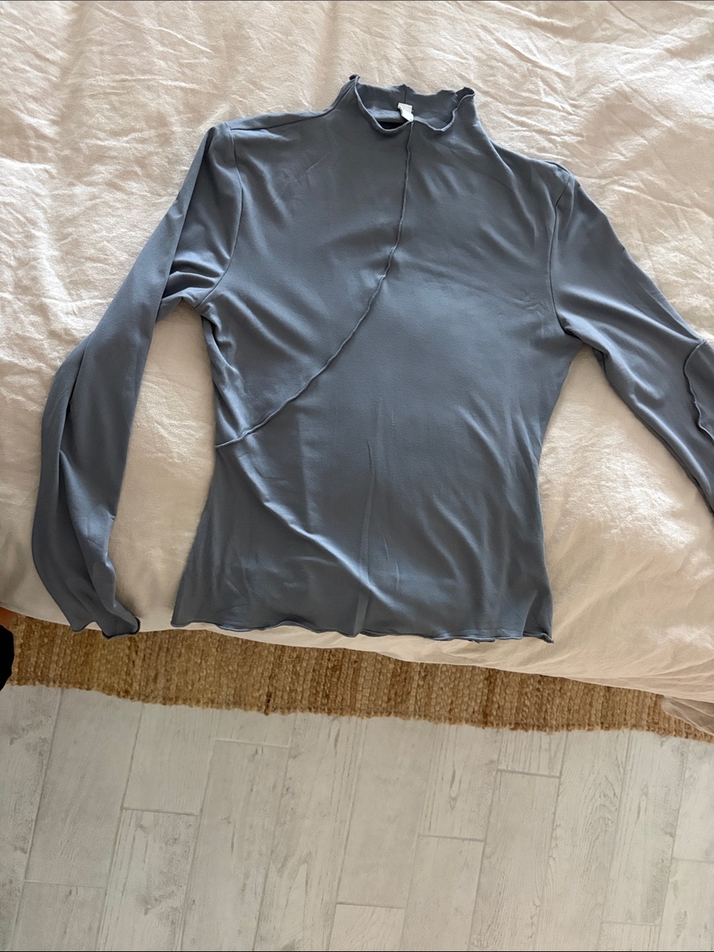 Emma & Michele Dusty Blue Long Sleeve Mock Neck Top